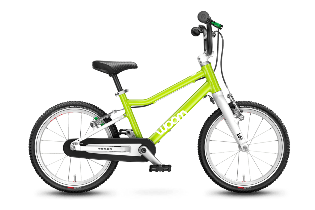 Woom 3 Original Kids Bike (16" Single Speed) in Lizard Lime - Profile view of bike