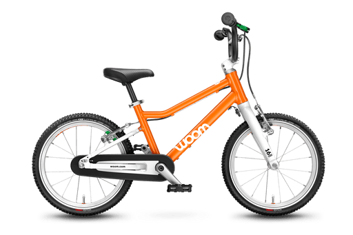 Woom 3 Original Kids Bike (16" Single Speed) in Flame Orange - Profile view of bike