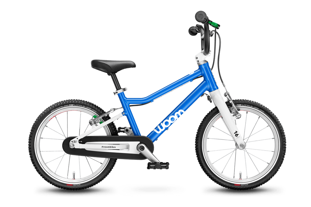 Woom 3 Original Kids Bike (16" Single Speed) in Sky Blue - Profile view of bike