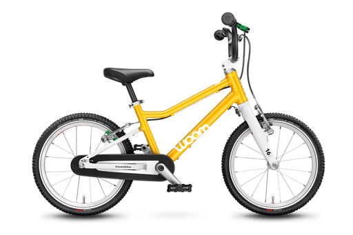 Woom 3 Original Kids Bike (16" Single Speed) in Sunny Yellow - Profile view of bike